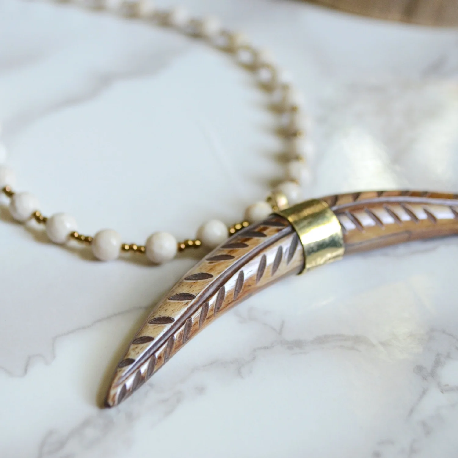 Carved Branch Banana Tusk Pendant Necklace