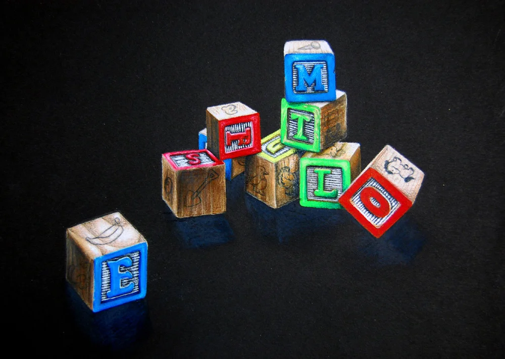  Observational&nbsp;Colored Pencil drawing on black Canson paper 