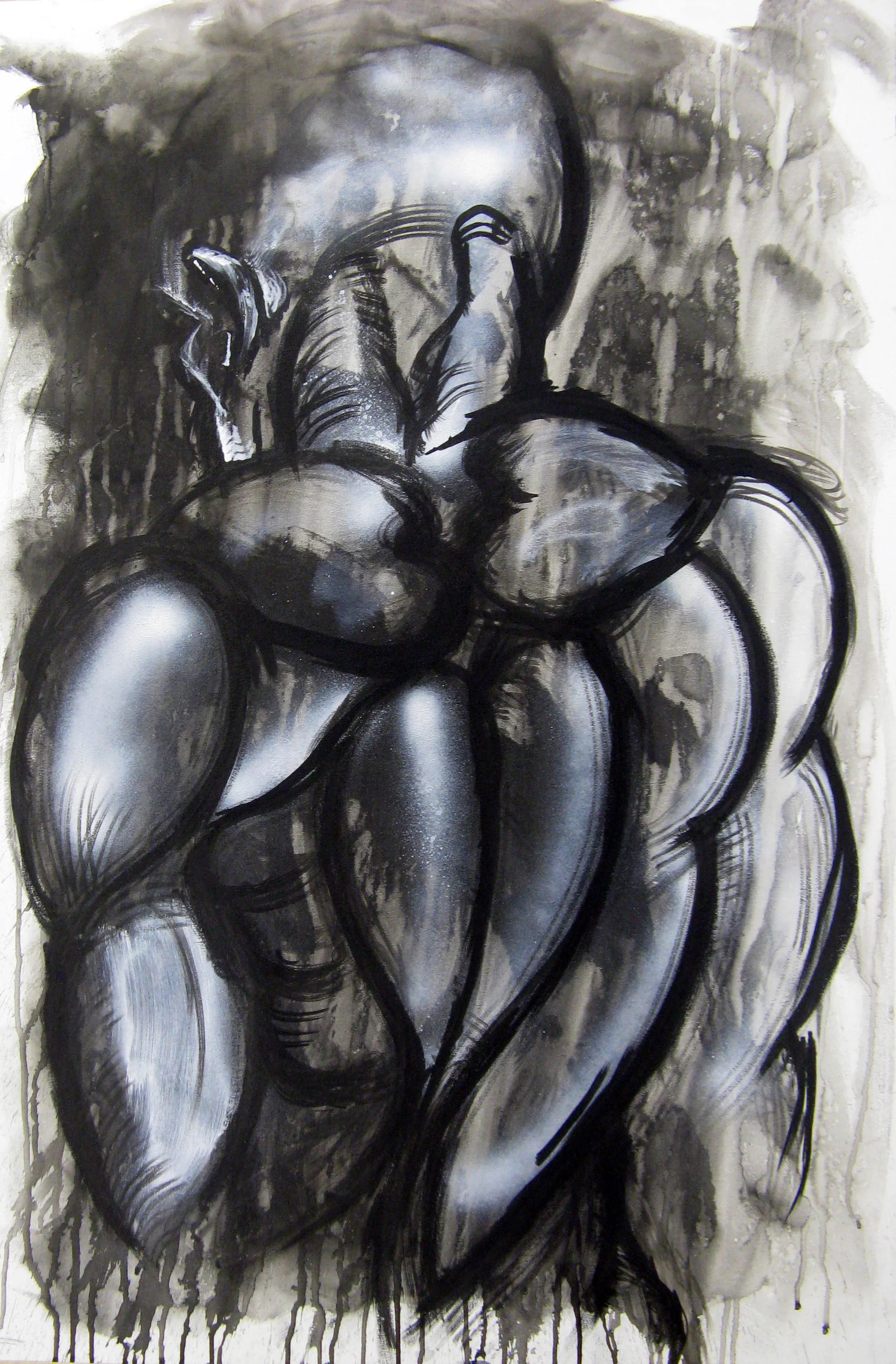 Spray paint, ink, & acrylic on white canvas 