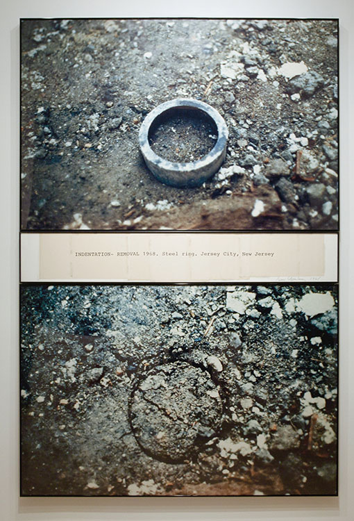  Dennis Oppenheim,  Indentation-Removal , 1968 Color photography, collage text on rag board 3 panels, overall: 90 x 60 inches | HG11376 
