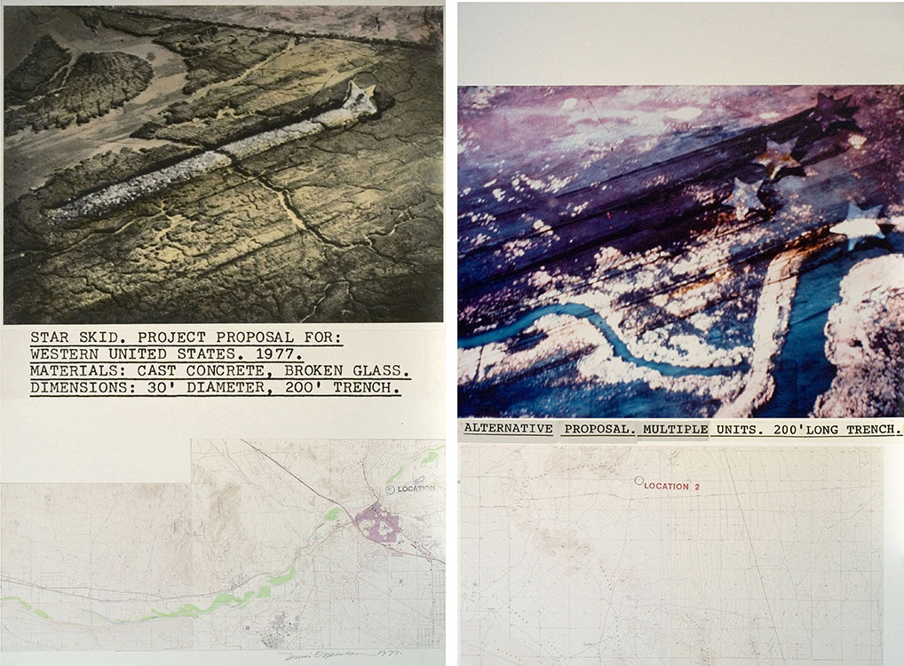  Dennis Oppenheim,  Star Skid , 1977 B&amp;W and color photography, topographical map, handstamp | 2 panels, overall: 60 x 80 inches | HG2353 