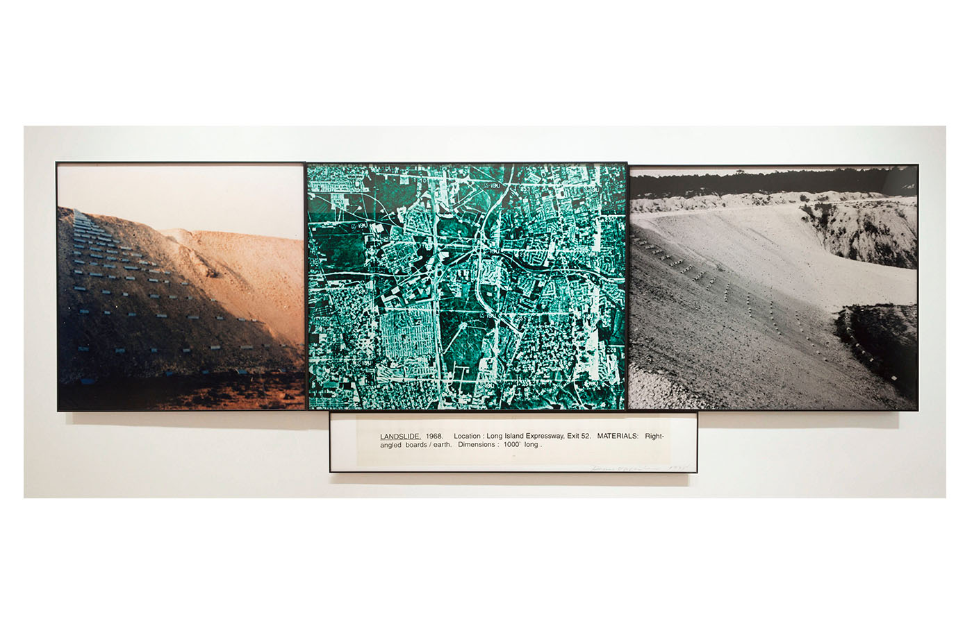 Dennis Oppenheim,  Landslide , 1968 Color photograph and text | 4 panels,  overall: 50 x 139 inches | HG4907 