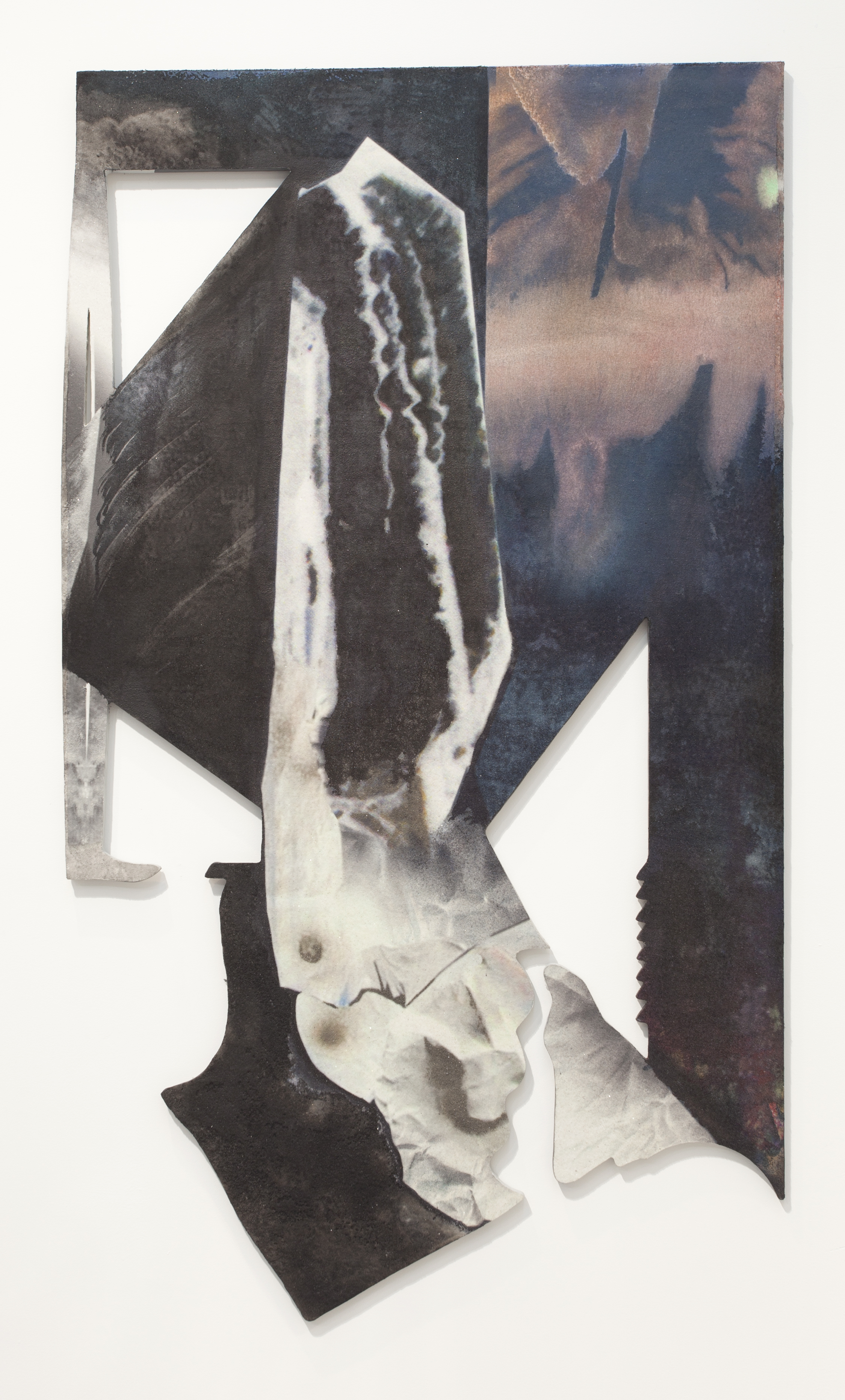  Leslie Shows,  Scorer , 2015 Ink, sand, canvas, aluminum | 56.5 x 32.5 inches | HG13147 