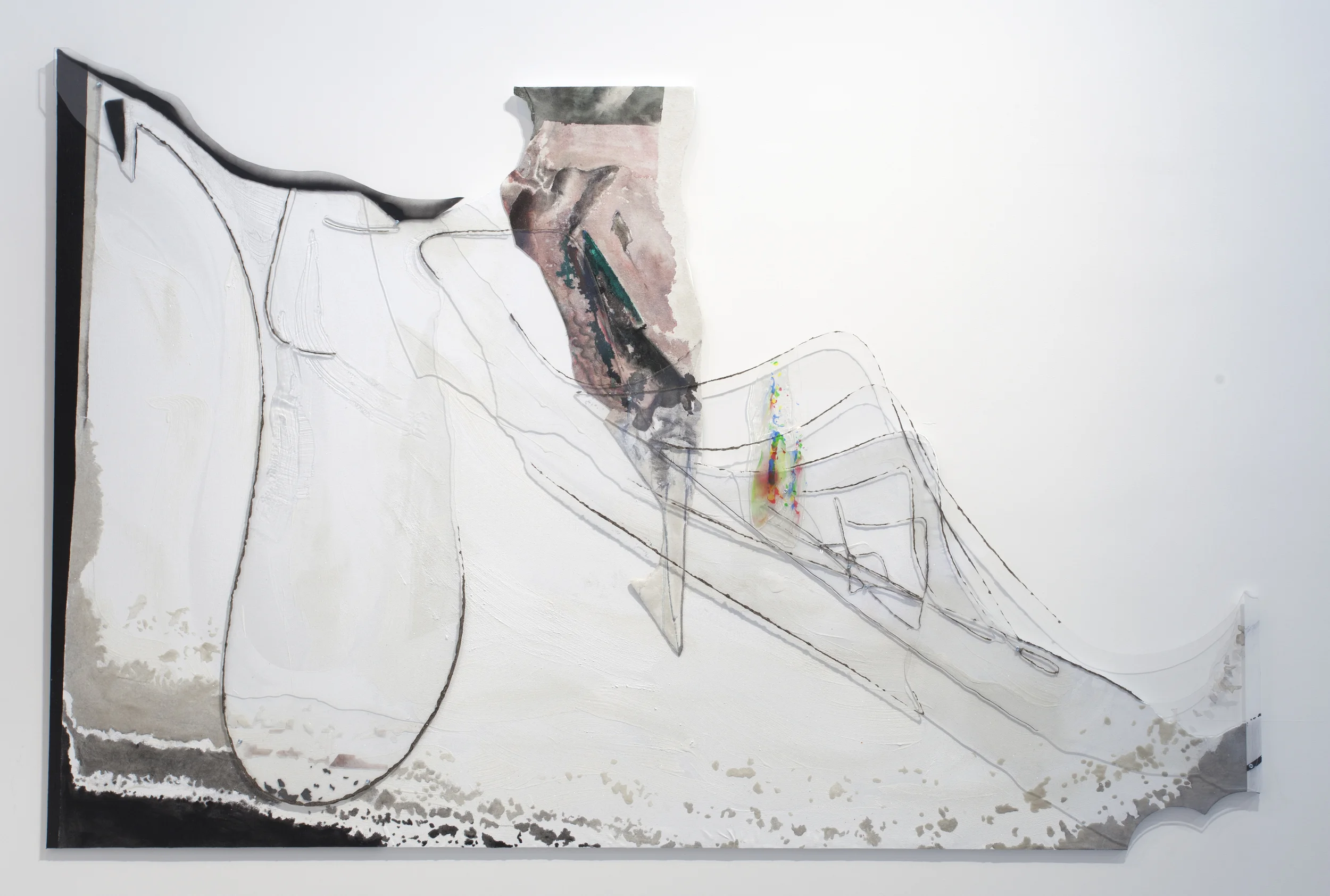 The Marquis's Opinion , 2015 Acrylic, ink, sand, mica, canvas, plexiglass, synthetic rubber, aluminum | 60 x 90 inches | HG13148
