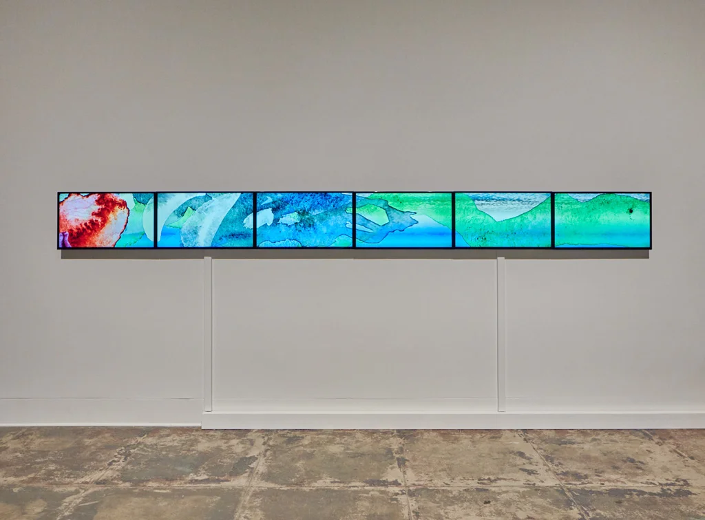 Floating World , 2011 Generative animation with HD monitors | Dimensions variable; 6 monitors, as shown: 12.5 x 128 inches | HG14732