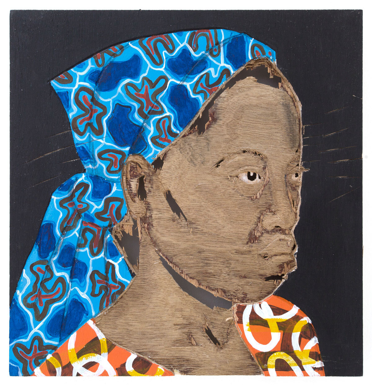  Aimé Mpane,  IV , 2014-2019 Acrylic and mixed media on wood panel | 12.5 x 12 inches | HG14831 