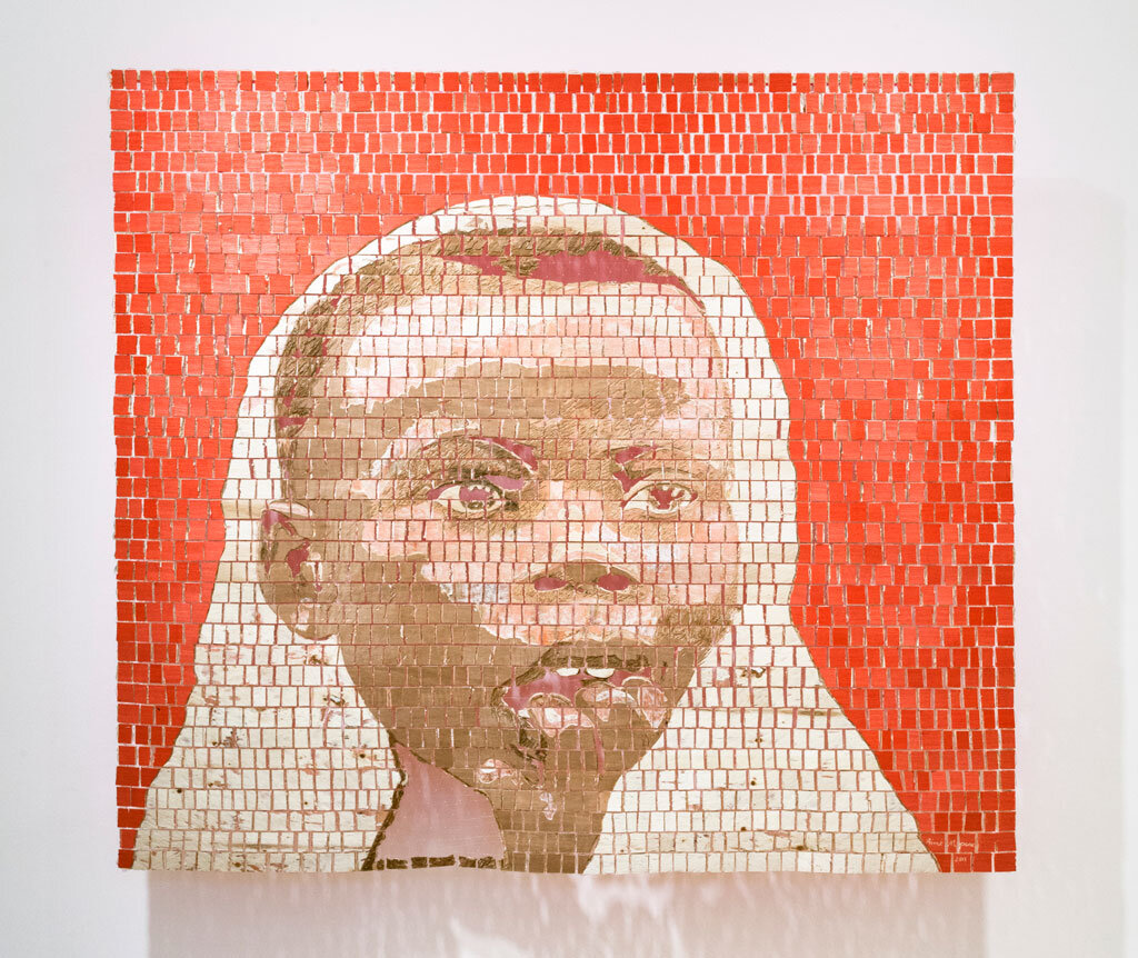  Aimé Mpane,  L’envie , 2013 Mural on pieces of wood | 70 x 78 x 10 inches | HG11991 