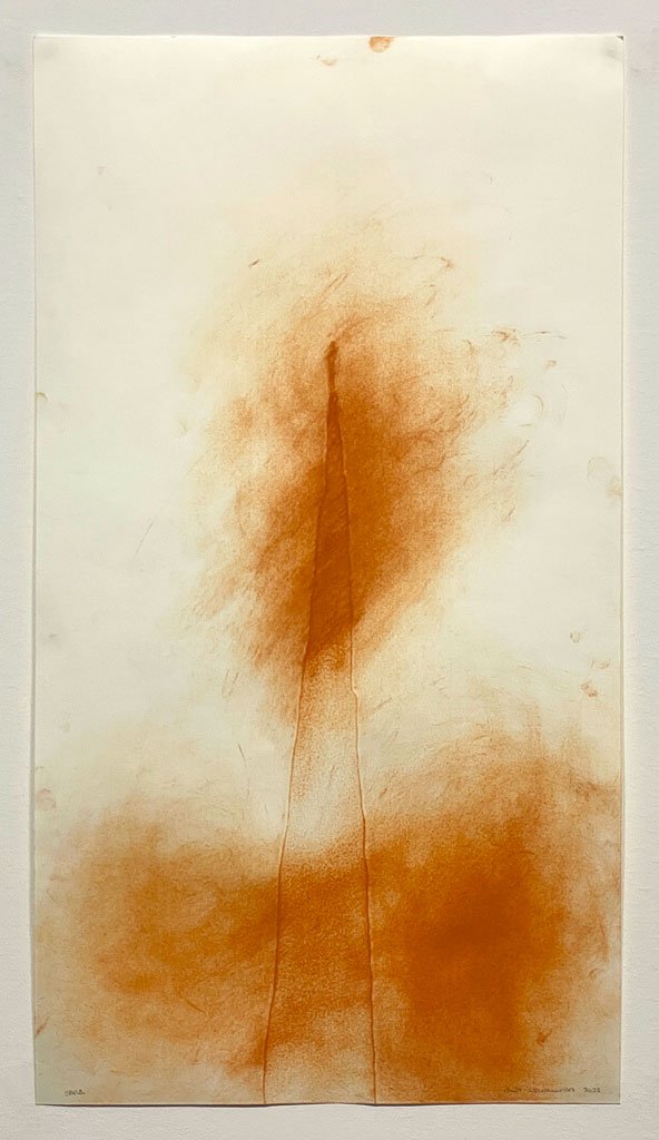  Andy Goldsworthy,  Spire , 2022 Debossed watercolor paper with red earth, Signed, titled and dated on front | 31 x 17 inches | HG15947 