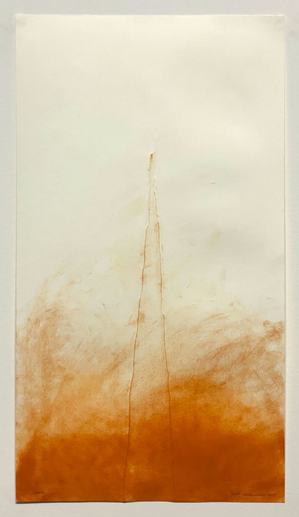  Andy Goldsworthy,  Spire , 2022 Debossed watercolor paper with red earth, Signed, titled and dated on front | 31 x 17 inches | HG15953 