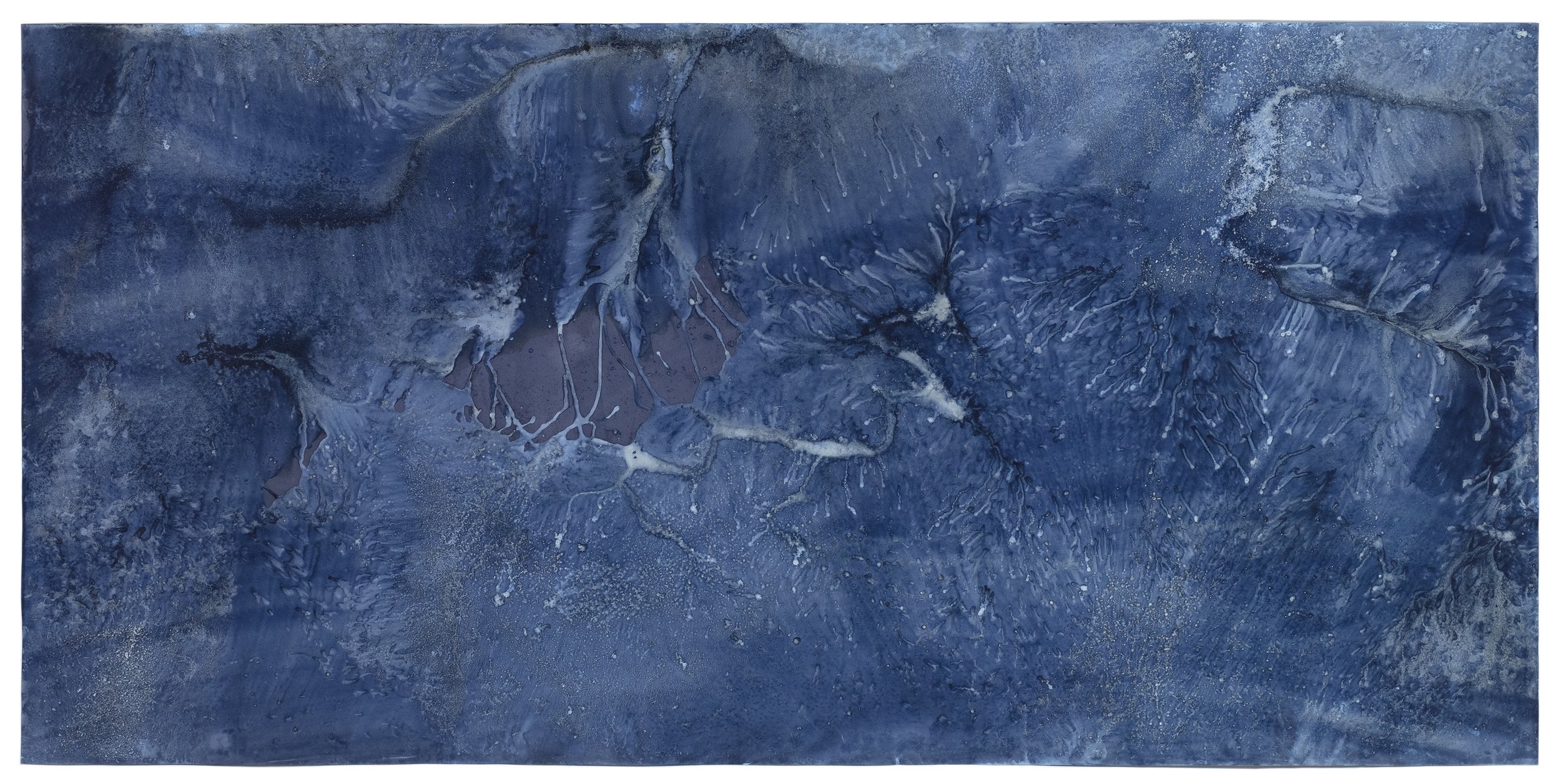  Meghann Riepenhoff,  Waters of the Americas: EPA ID NYD980592497, Eastman Kodak’s Emissions M (Confluence of the Genesee River and Lake Ontario, Rochester, NY, 03.12.2022) , 2022 Unique Dynamic Cyanotype | 46 x 92 inches, framed | HG16469 