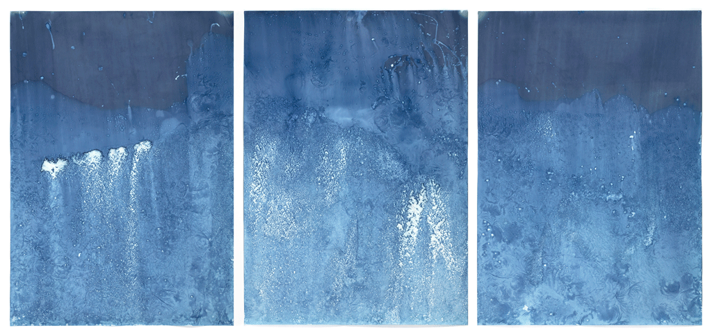  Meghann Riepenhoff,  Waters of the Americas: EPA ID NYD980592497, Eastman Kodak’s Emissions N (Confluence of the Genesee River and Lake Ontario, Rochester, NY, 03.11.2022) , 2022 Unique Dynamic Cyanotype | 46 x 96 inches, framed | HG16470 