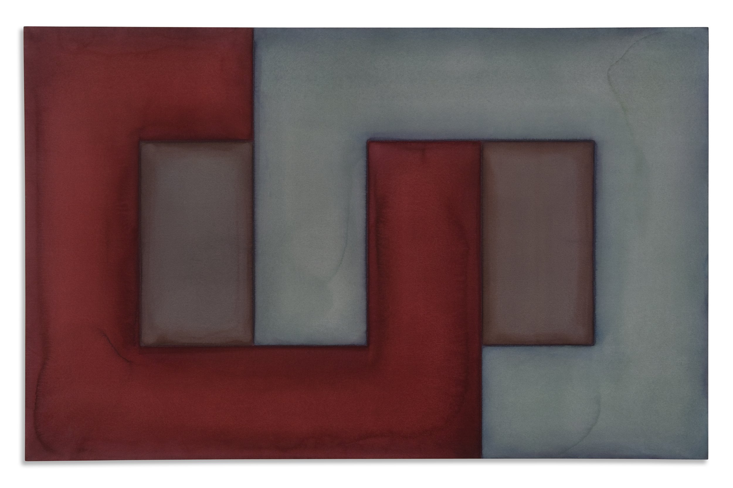  Patsy Krebs,  Interlocking (rose/teal) , 1991 Watercolor on paper mounted on panel | 38 x 60 inches | HG16520 