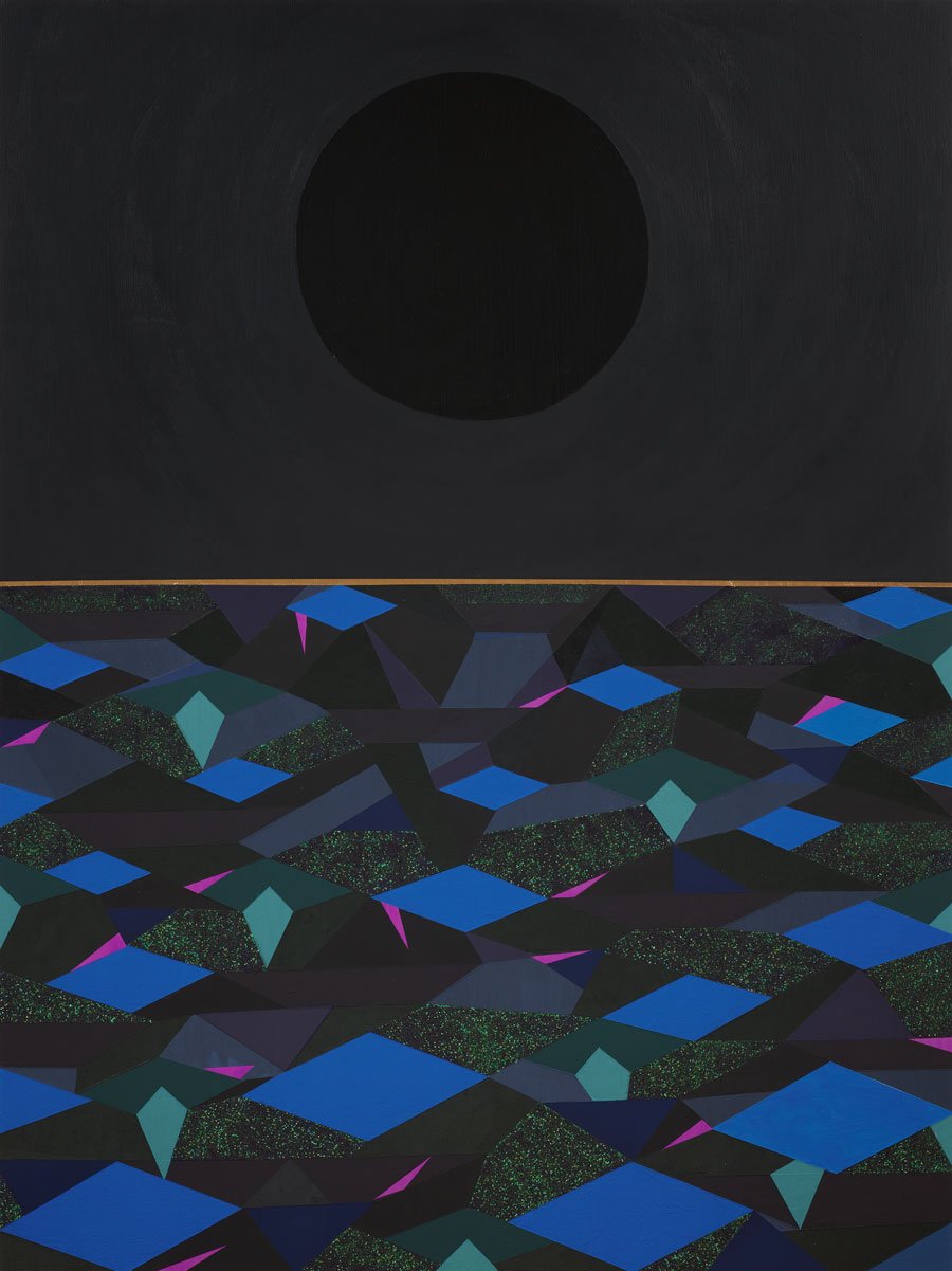  Adia Millett,  Black Moon , 2024 Acrylic and glitter on wood | 48 x 63 inches | HG16829 