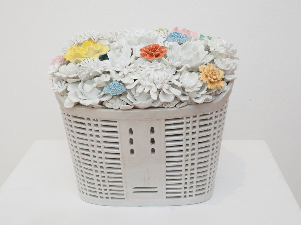  Ai Weiwei,  Bicycle Basket with Flowers in Porcelain , 2014 Porcelain | 11 x 14.5 x 13.25 inches | HG13736 