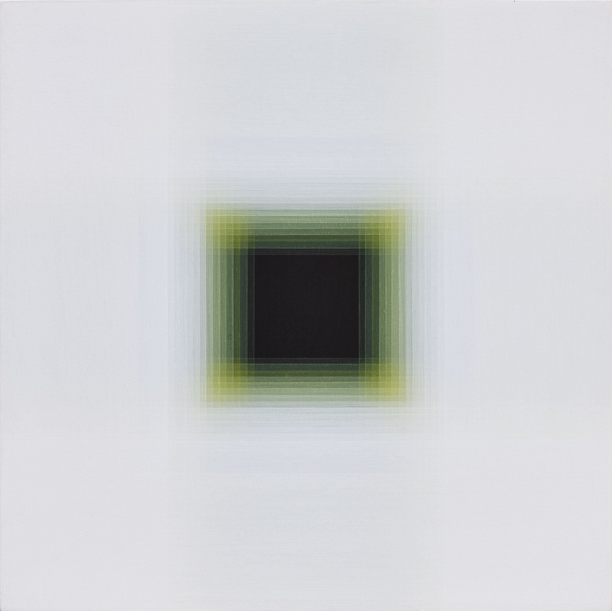  Patsy Krebs,  Untitled (White - Black w/ Green) , 2009 Acrylic on wood | 12 x 12 inches | HG10218 