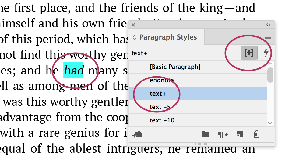 Screen shot of paragraph styles window.