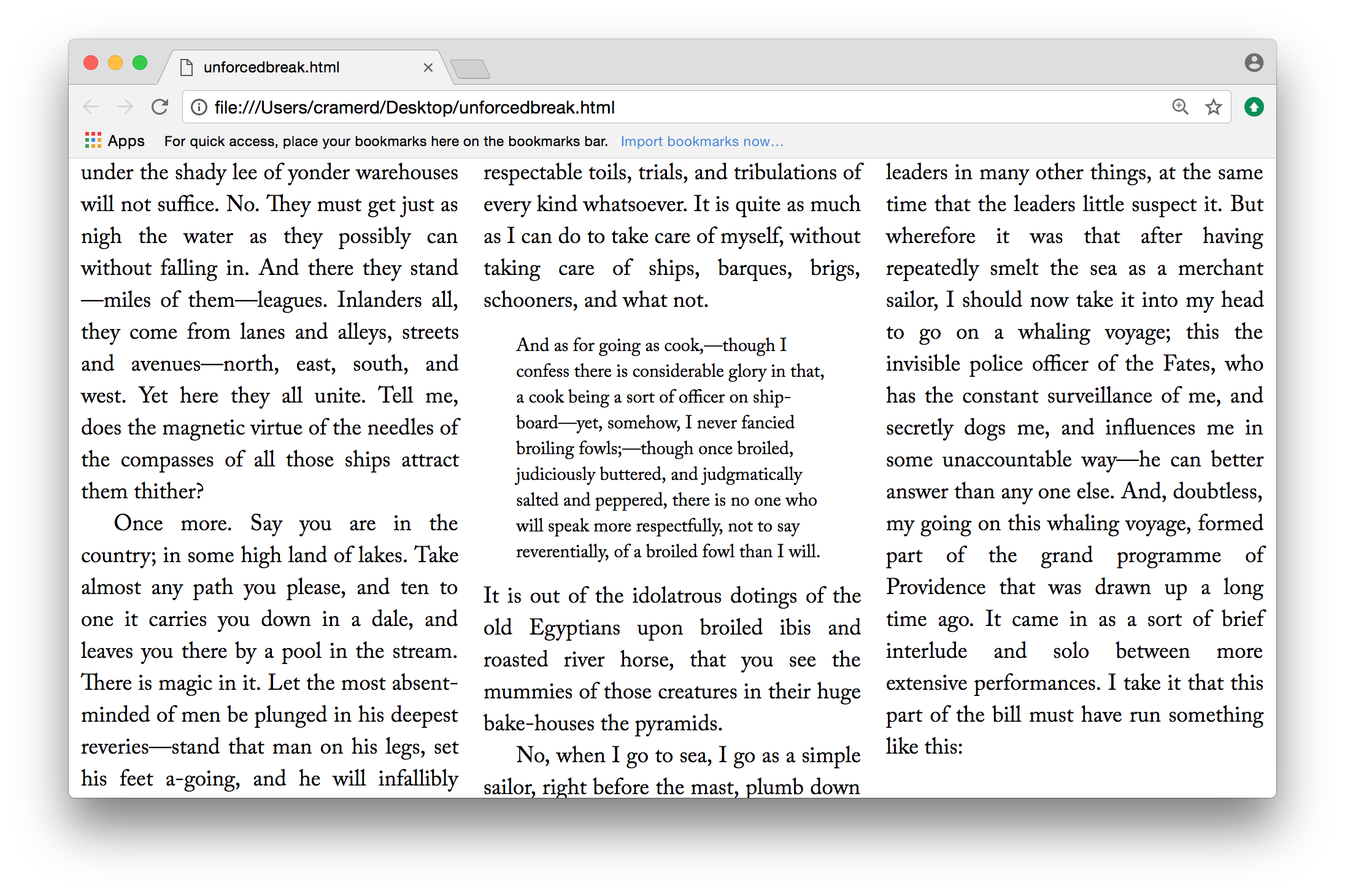 Example 5: three-column text with extract, misaligned due to changed line height
