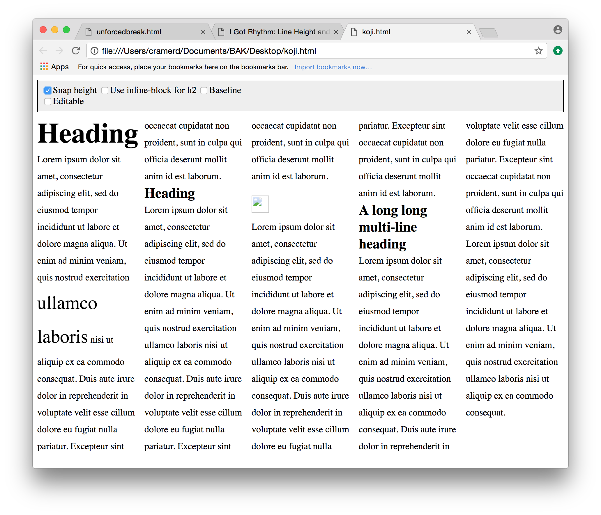  Example 7: multi-column text with heads and images, aligned 