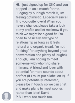 A nice text message from a prospective date.