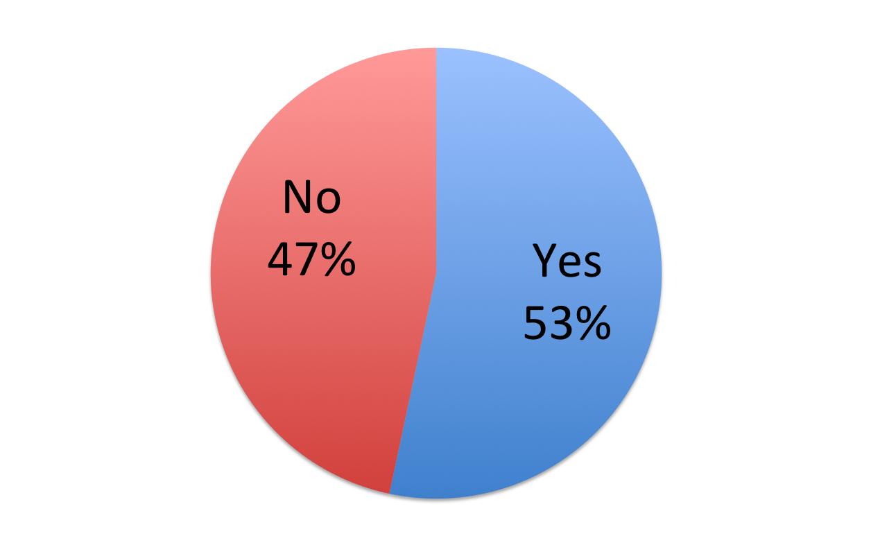  Pie chart illustrating 53% yes, 47% no. 