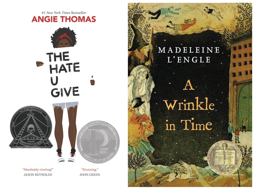 Cover images for The Hate U Give and A Wrinkle in TIme.