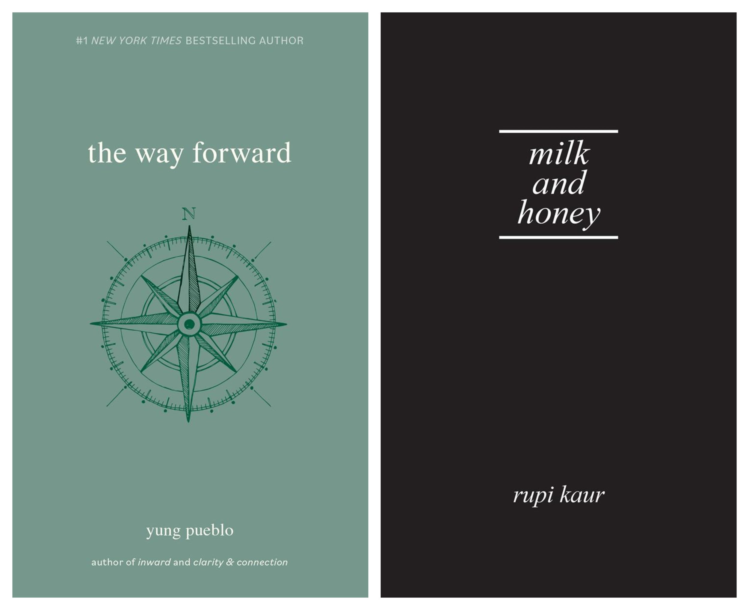 Cover of The Way Forward by yung pueblo and Milk and Honey by Rupi Kaur