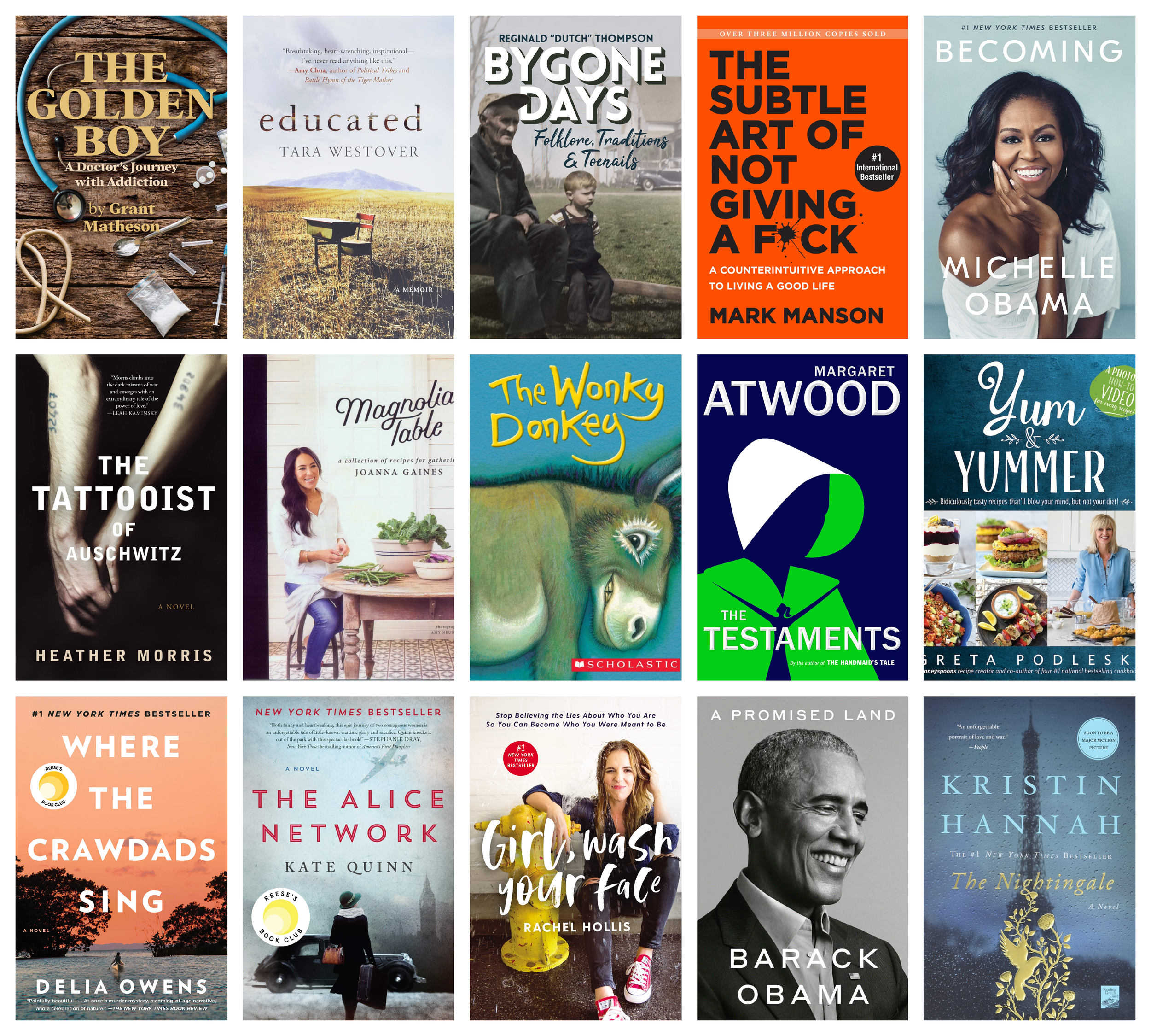 Collage of covers of the 15 bestselling print books in the last five years (2017-2021) in Prince Edward Island