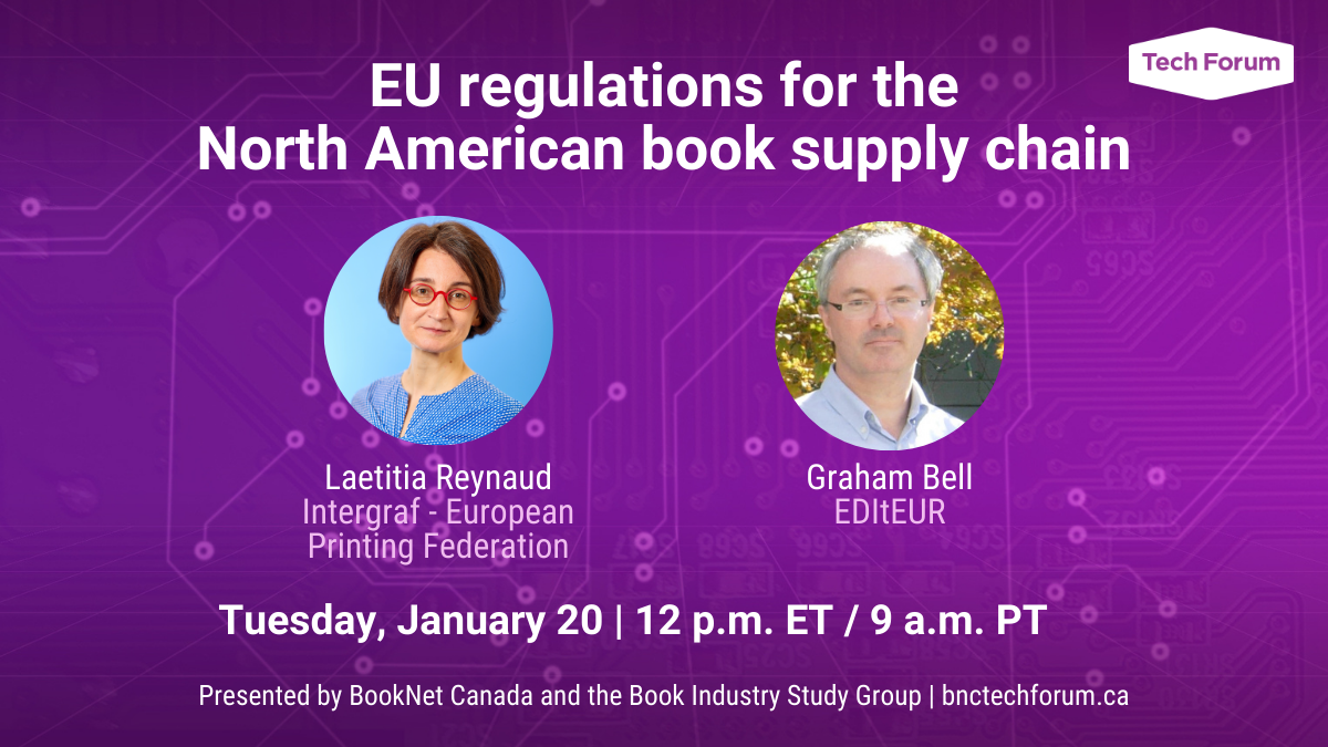 EU regulations for the North American book supply chain. January 20 at 12 p.m. ET.