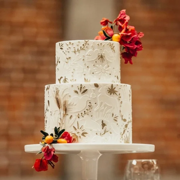 Wedding Cake with Flowers and Mexican Inspired Flowers.jpg
