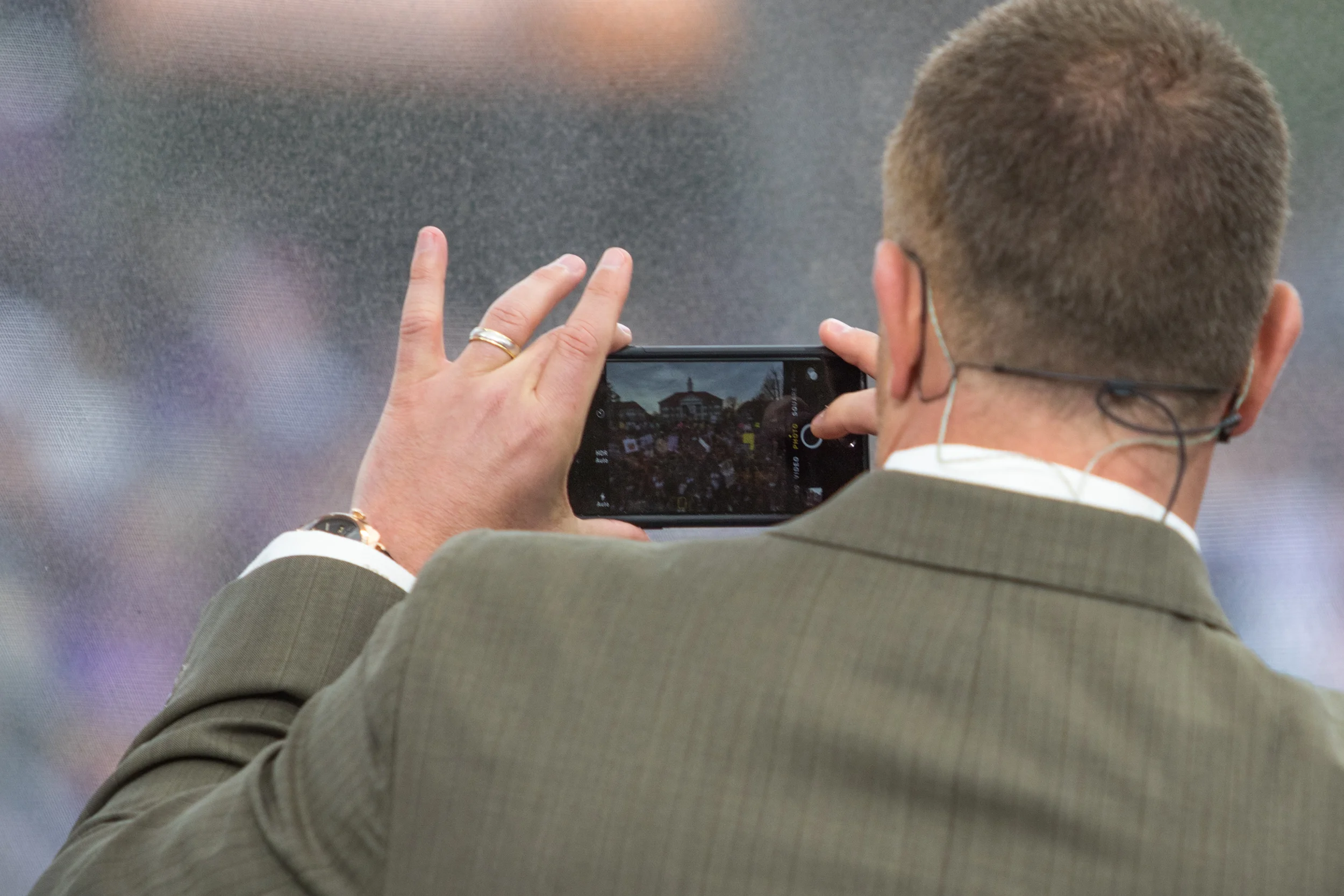 After the end of the show Herbstriet stops, pulls out his cell phone, and takes a picture of the massive crowd in front of Wilson Hall. The entire ESPN crew was taken back by the level of participation and excitement that JMU displayed leading up to and during the show. 