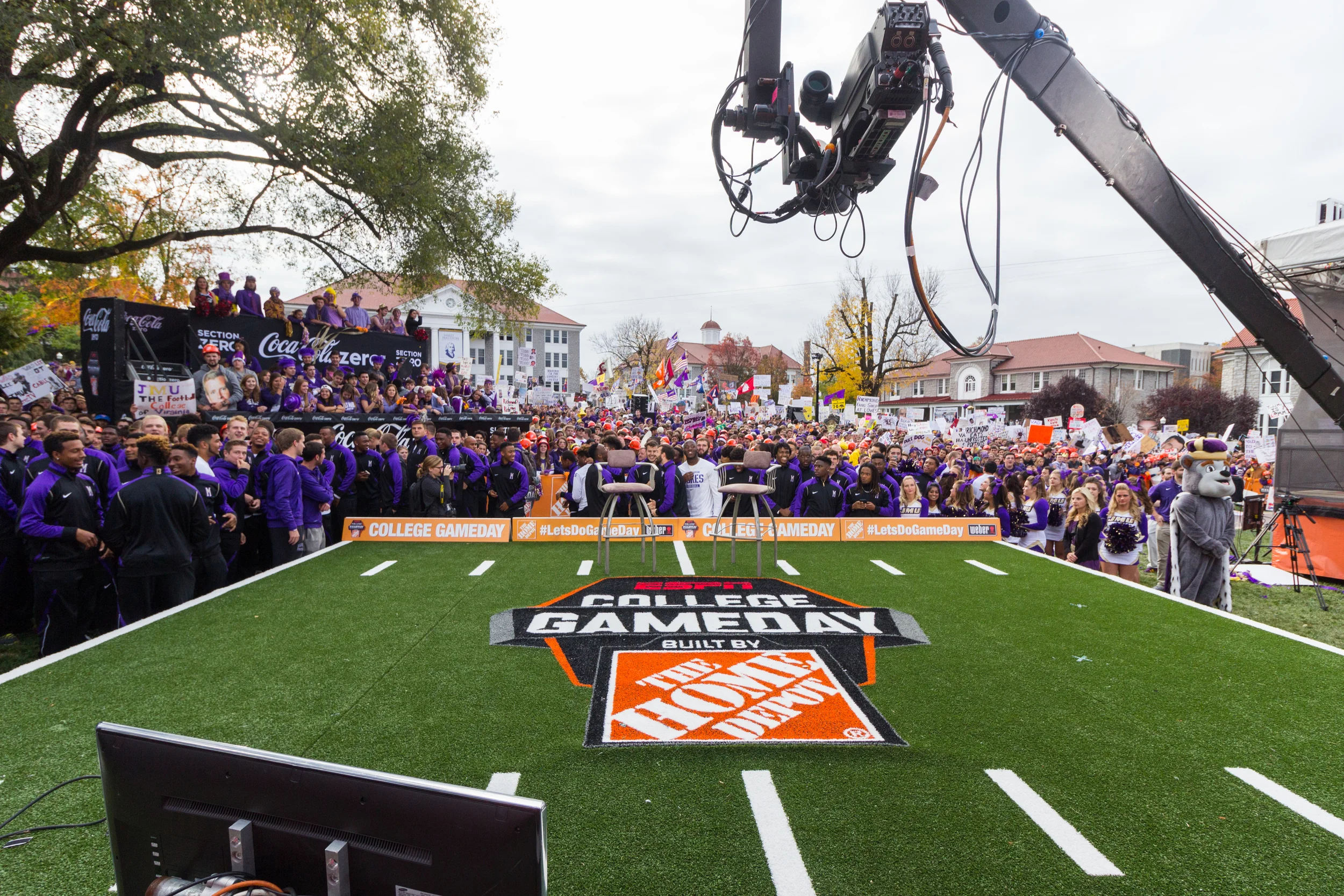 The view of the crowd gathered on the quad from the lower media section.
