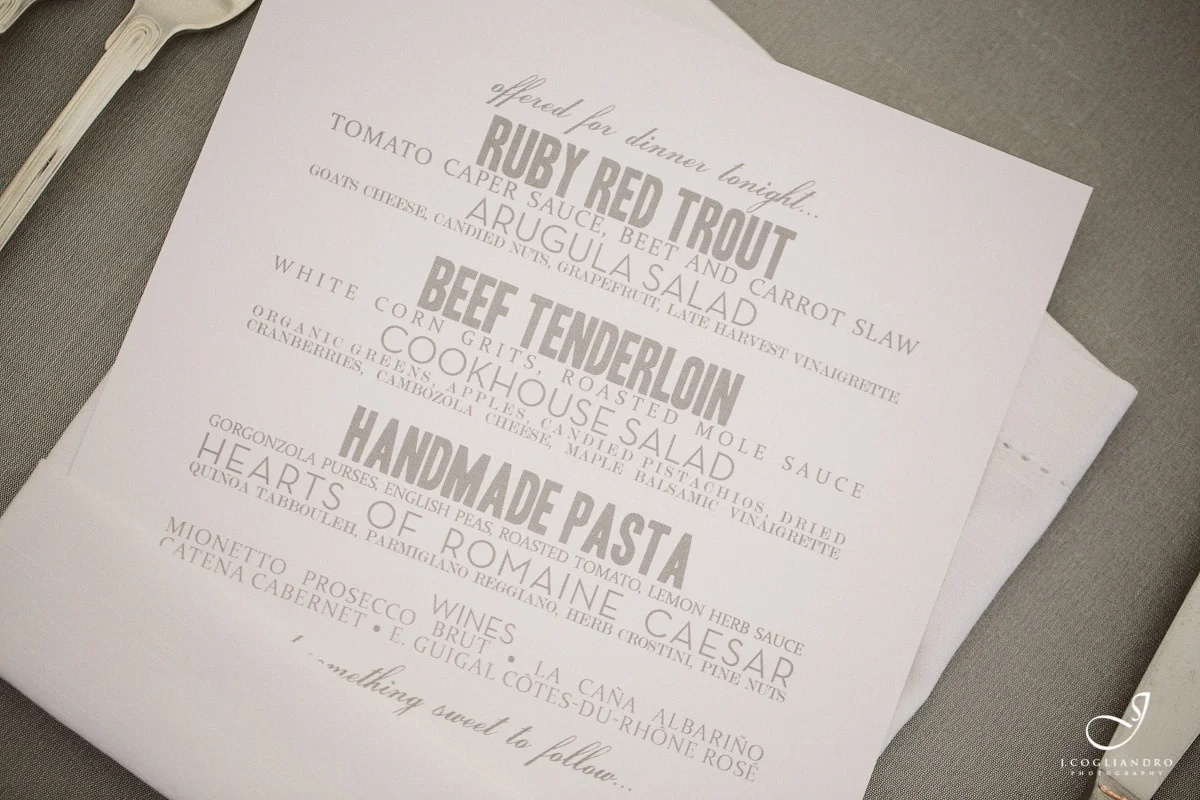 Custom Silver Dinner Menu