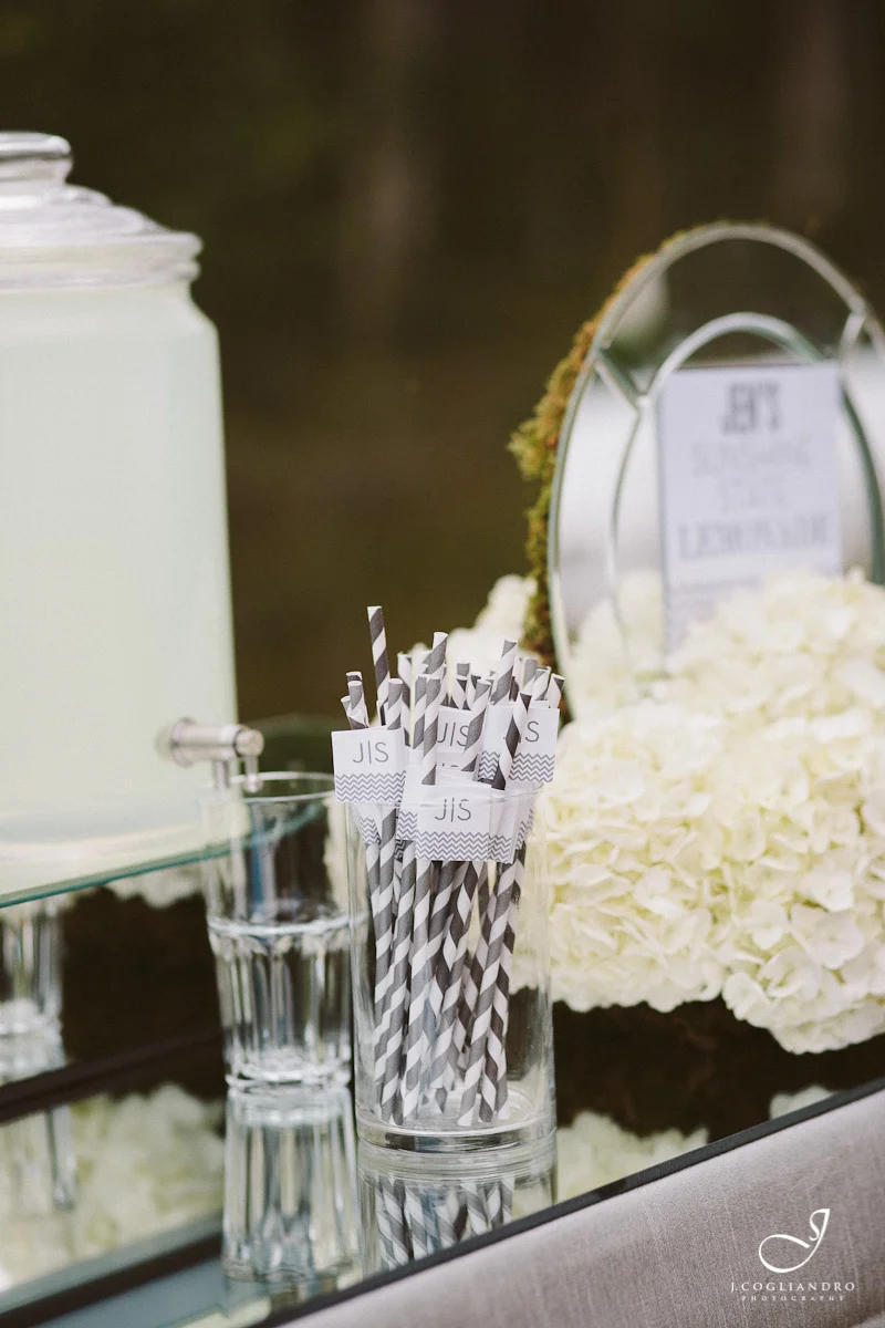Mirror Bar with White Hydrangea Flower Arrangement