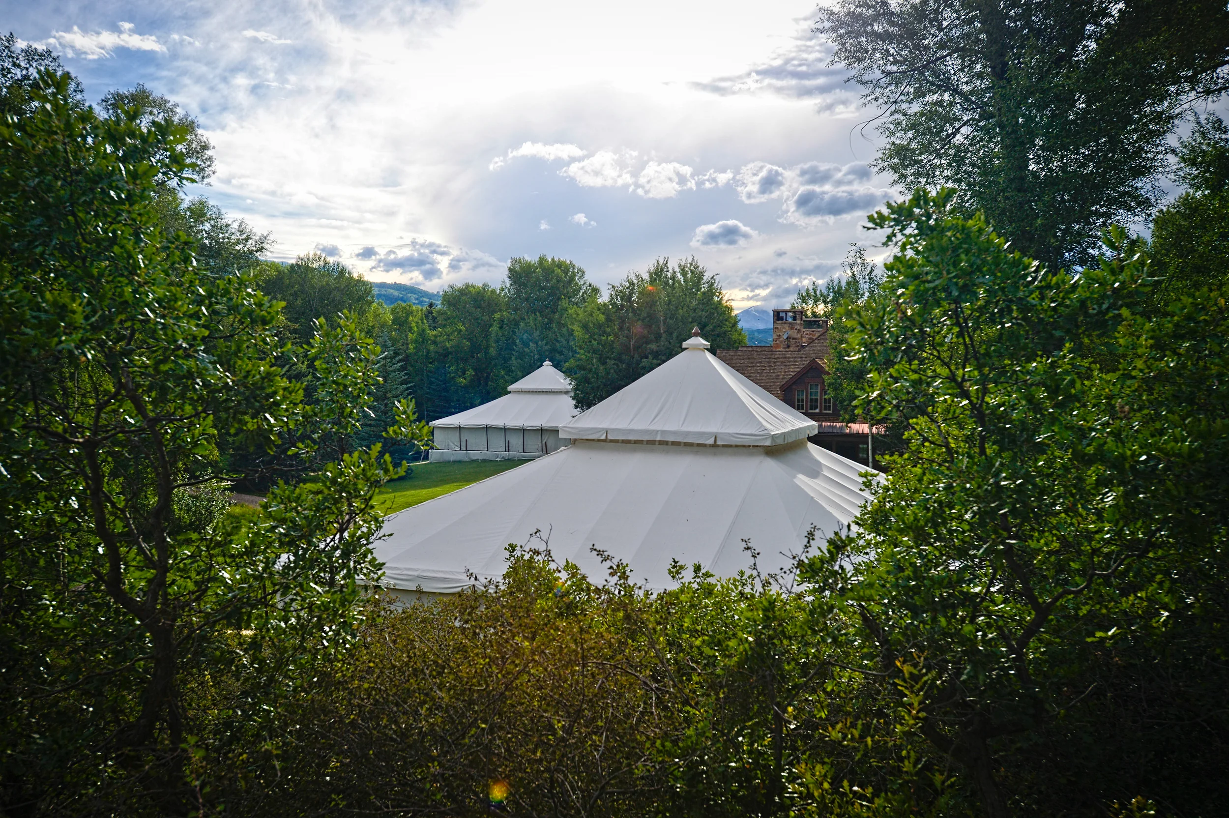 White Wedding Tents in Aspen Backyard