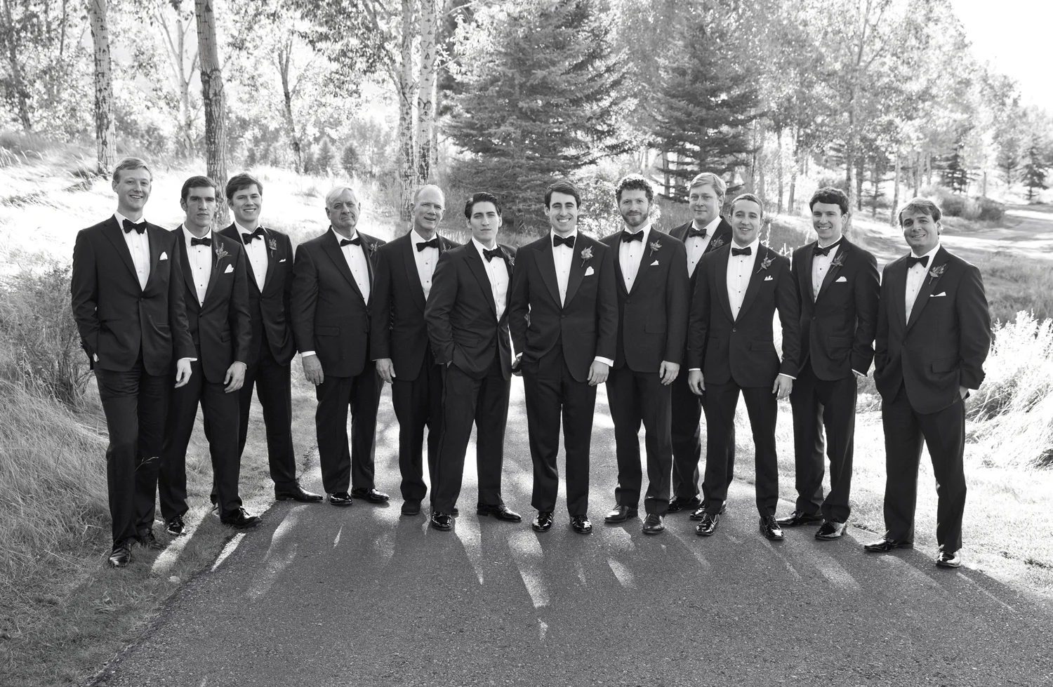 Groom and groomsmen in tuxedos