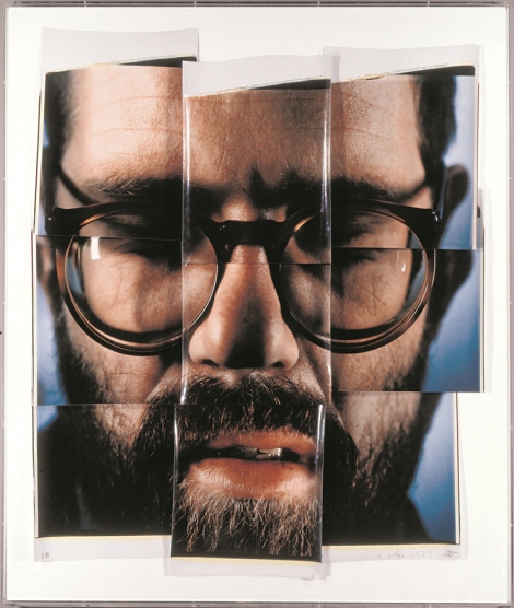 Chuck Close used the enormous 20x24 inch Polaroid to create these composites in the 1980's. Close posed just 4 inches away from the camera to make this collage of his own face.