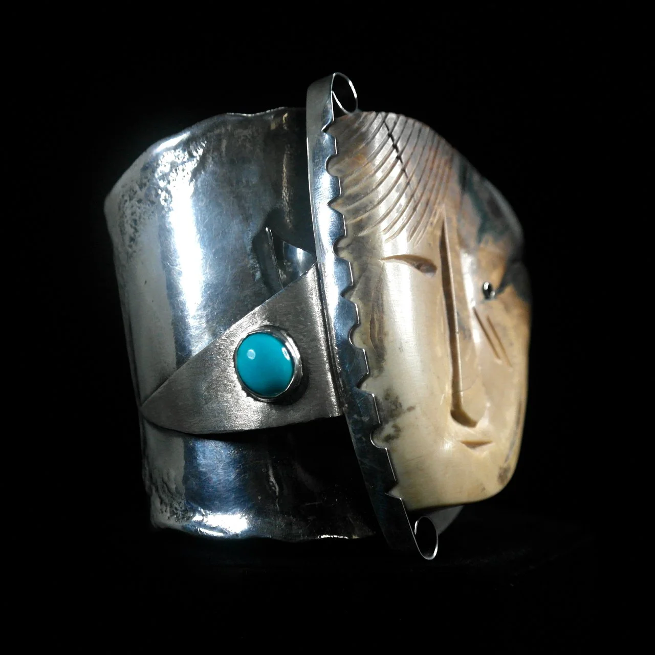78-256 Buddy Lee Large Mastodon Ivory Face with Turquoise Cuff side1 $2500.jpg