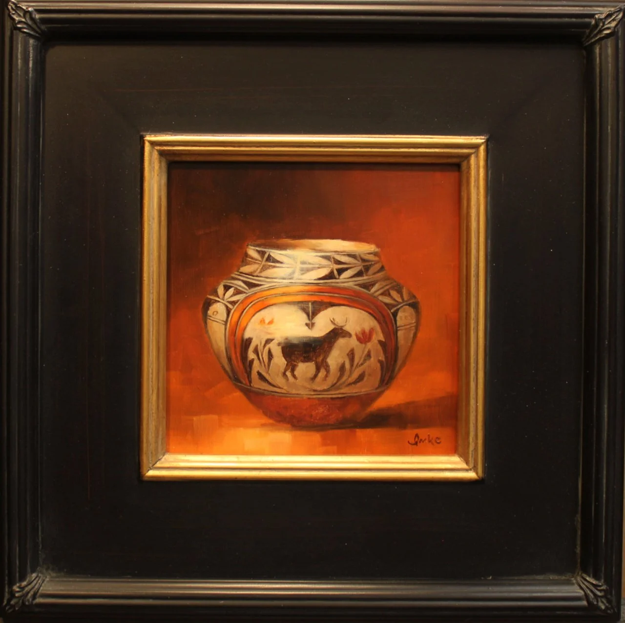 10-302 Denise Imke %22Zia Storage Pot w Deer%22 $650-framed.jpg