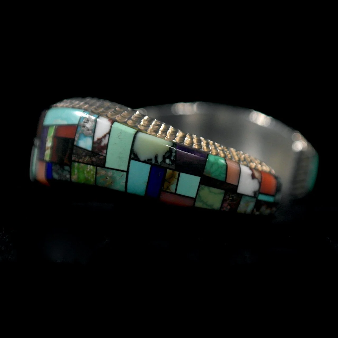 230-11 Alvin Yellowhorse Sterling Silver with Multi Stone Inlay Cuff Bracelet $1595-side 2.jpeg