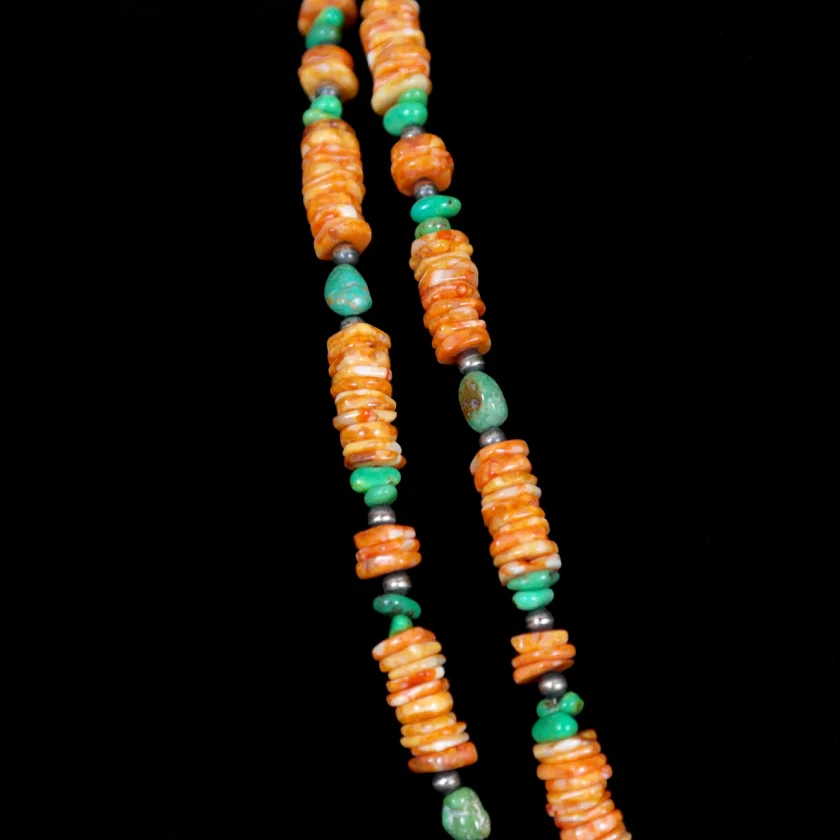 60-353 Sterling SIlver, Spiny Shell Oyster, and Turquoise 42%22 Necklace $268 Close Up.jpg