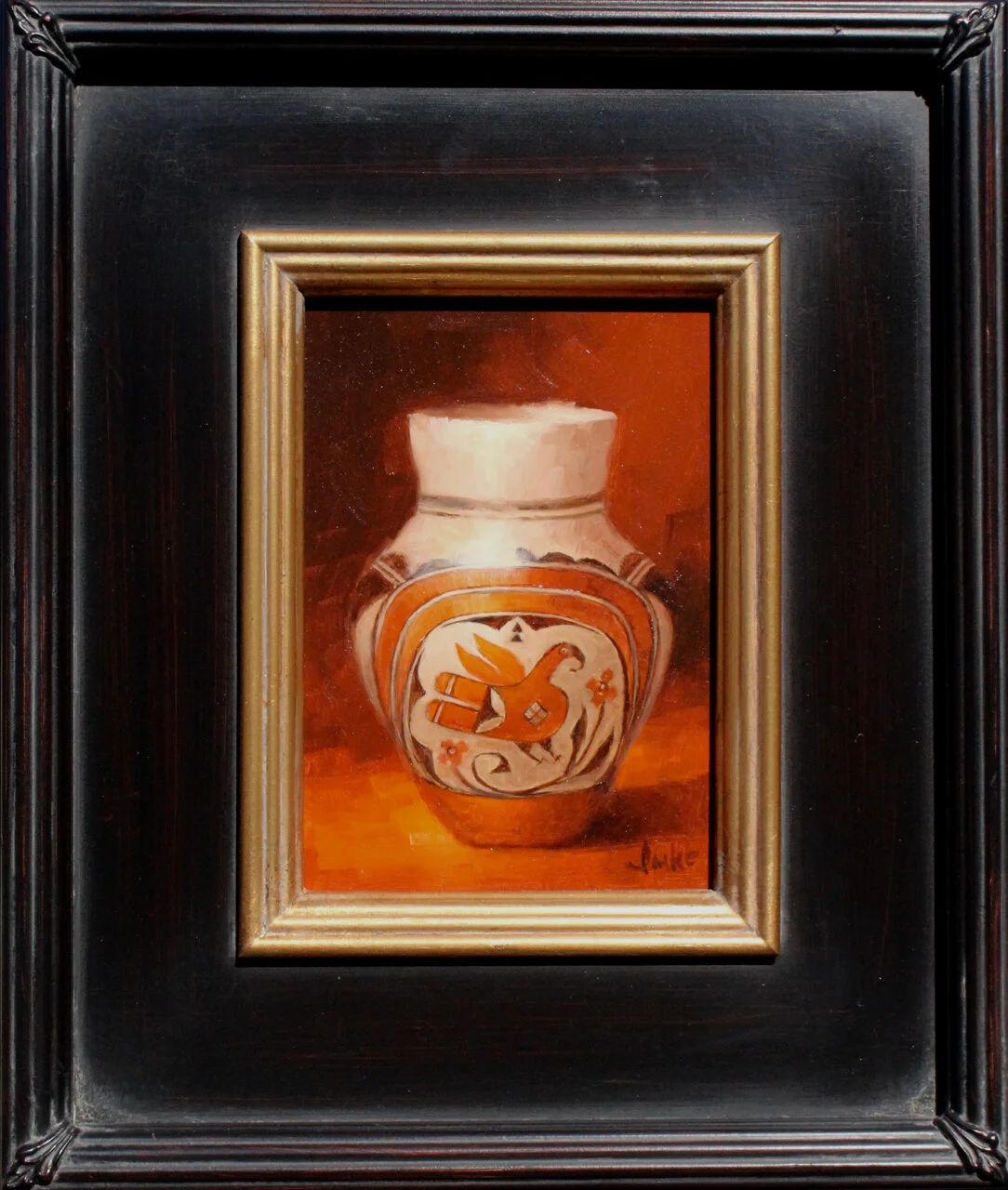 10-204 Denise Imke %22Water Jar with Bird Effigy%22 $525 Framed.jpg