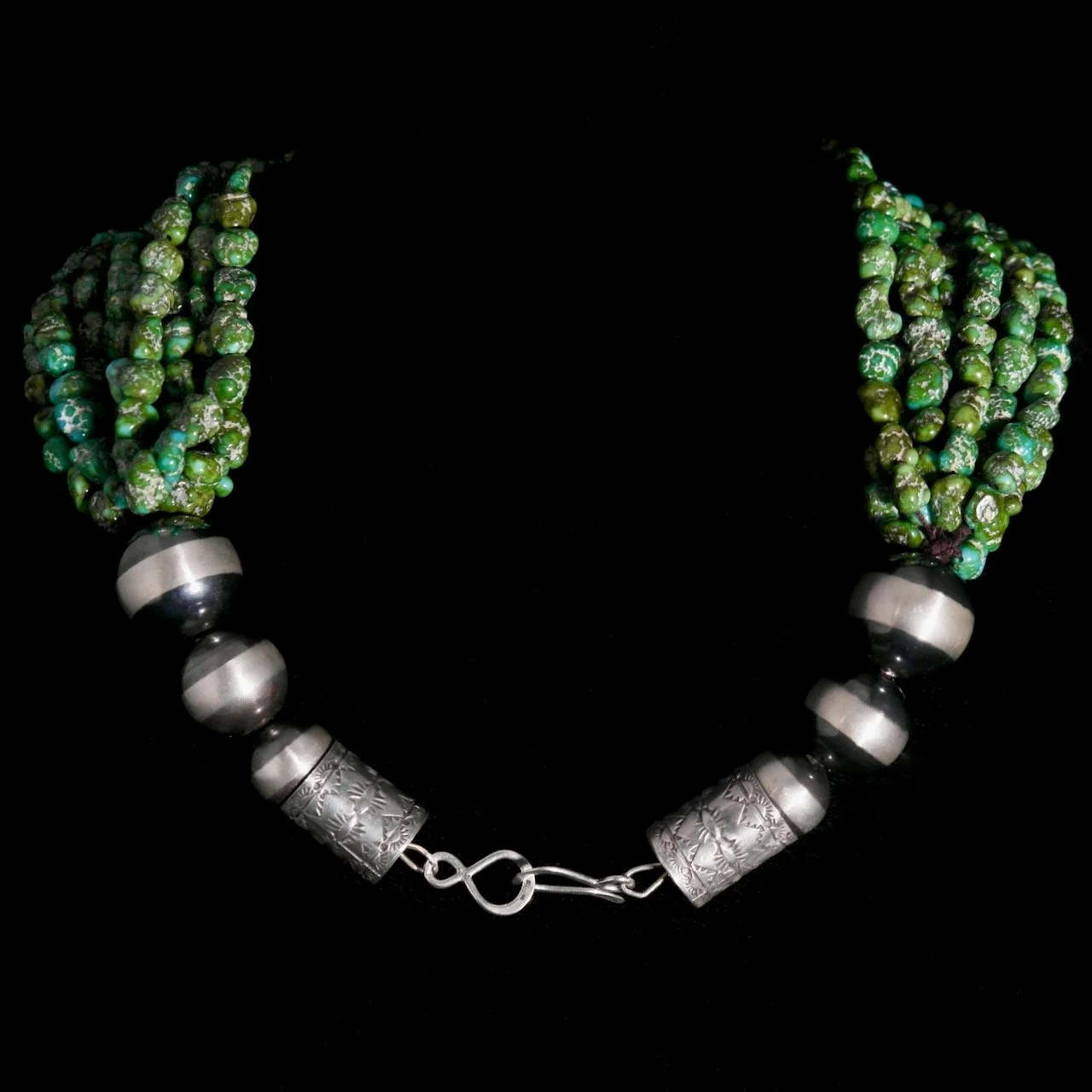 61- 448 Sterling Silver with Sonoran Gold Turquoise and Navajo Pearls Necklace $3250 -clasp.jpeg