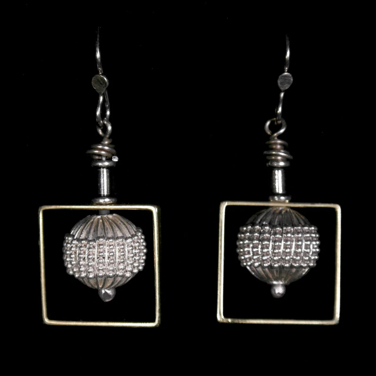 45-797 Margie Melby Sterling Silver Bead with Brass Open Square French Hook Earrings $178.jpg
