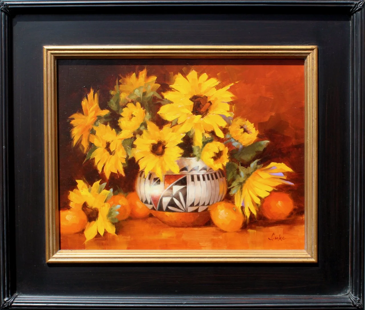 10-232 Denise Imke %22Feathers and Sunflowers%22 $1550 -framed.jpg