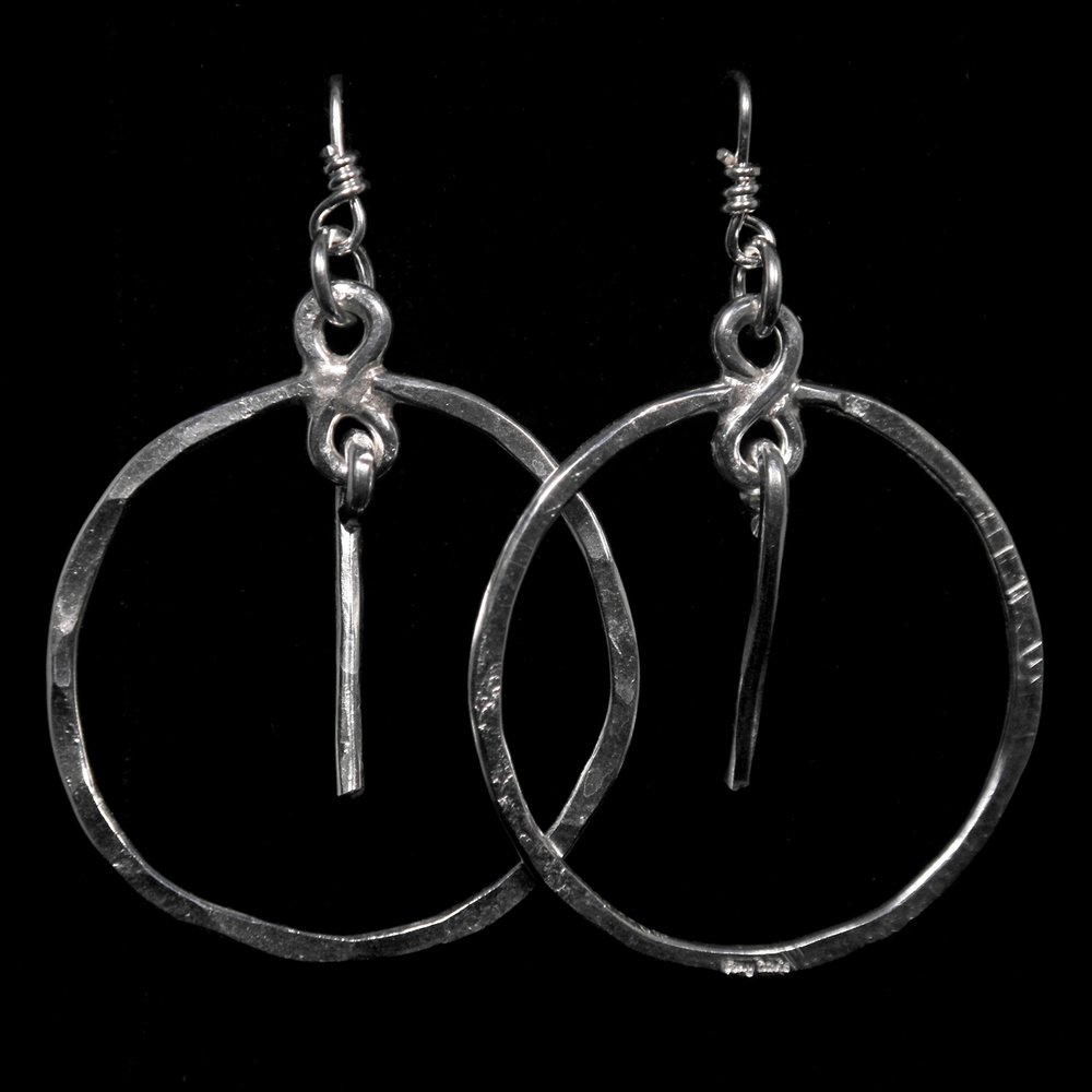 The Adobe Fine Art —Tony Davis—56-885 Ingot Silver Hoop with Bar French Hook  Earrings