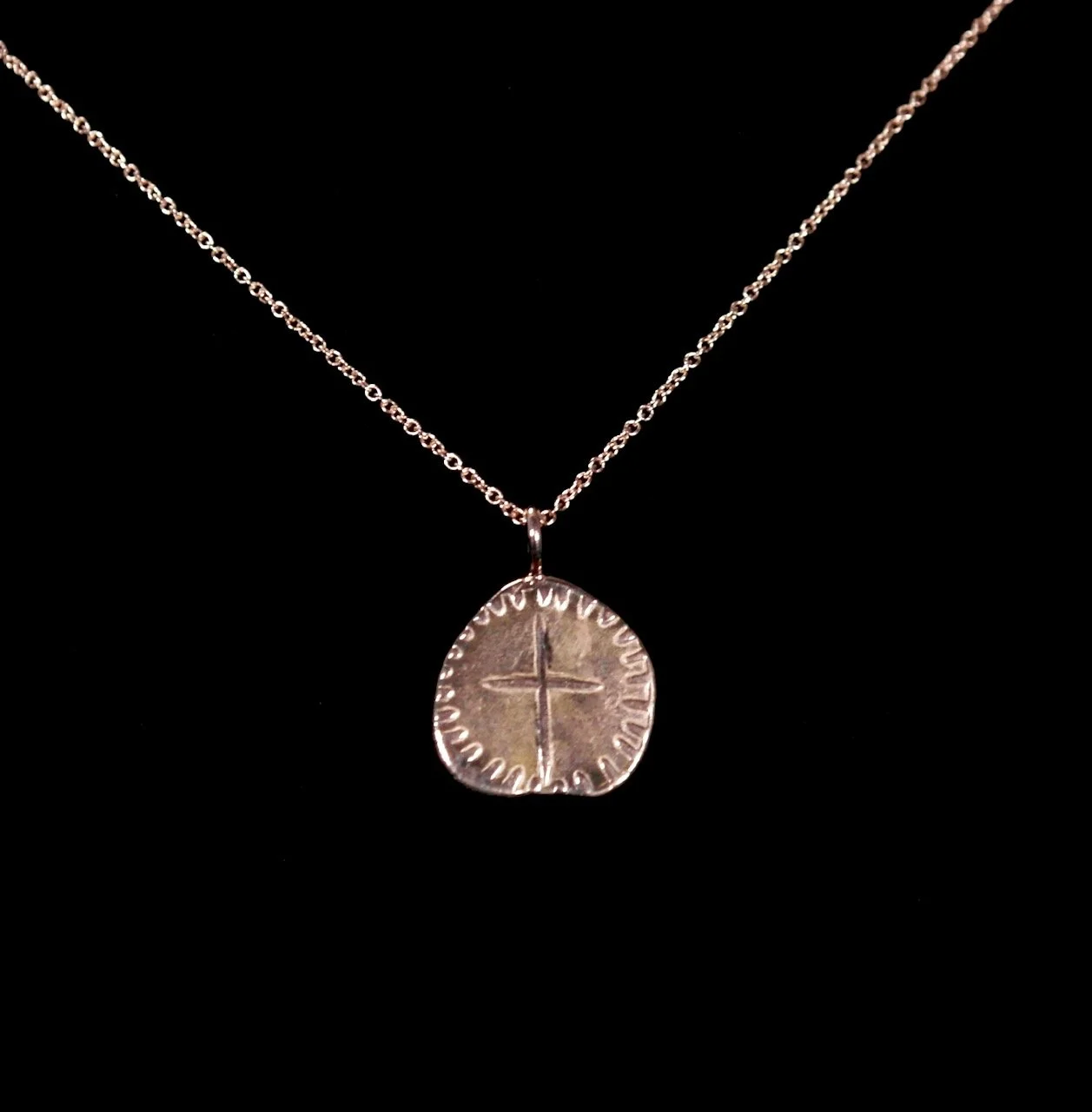 129-121 Rodney Allison 14K Rose Gold Mini Die Struck Cross Charm Necklace.jpeg