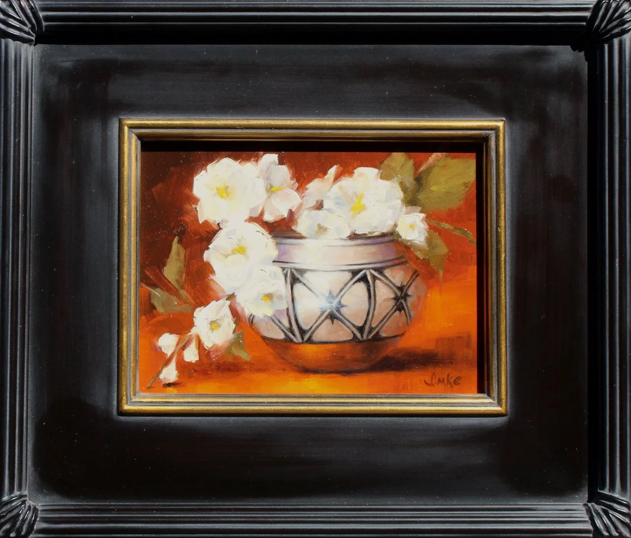 10-240 Denise Imke %22Santo Domingo Pot with Cherry Blossoms%22 $650-framed.jpg