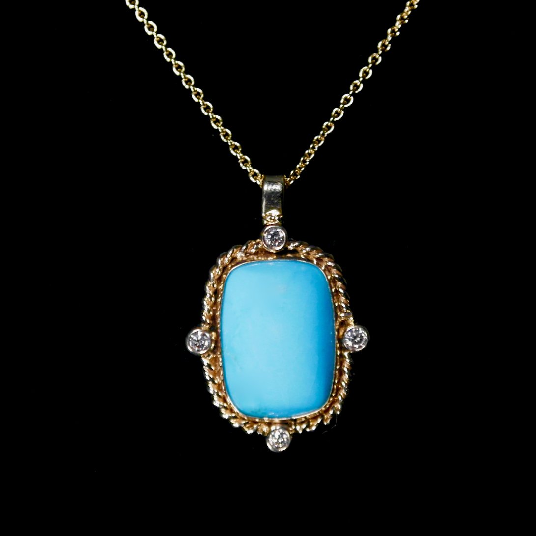 129-138 Rodney Allison 14k Gold with .15 ctw Premium Cut Diamond and Cushion Sleeping Beauty Turquoise Necklace $2890-1.jpg