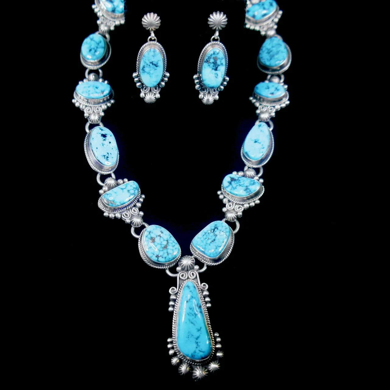 60-680 Sterling Silver with Kingman Turquoise Necklace:Earring Set $4695...jpeg