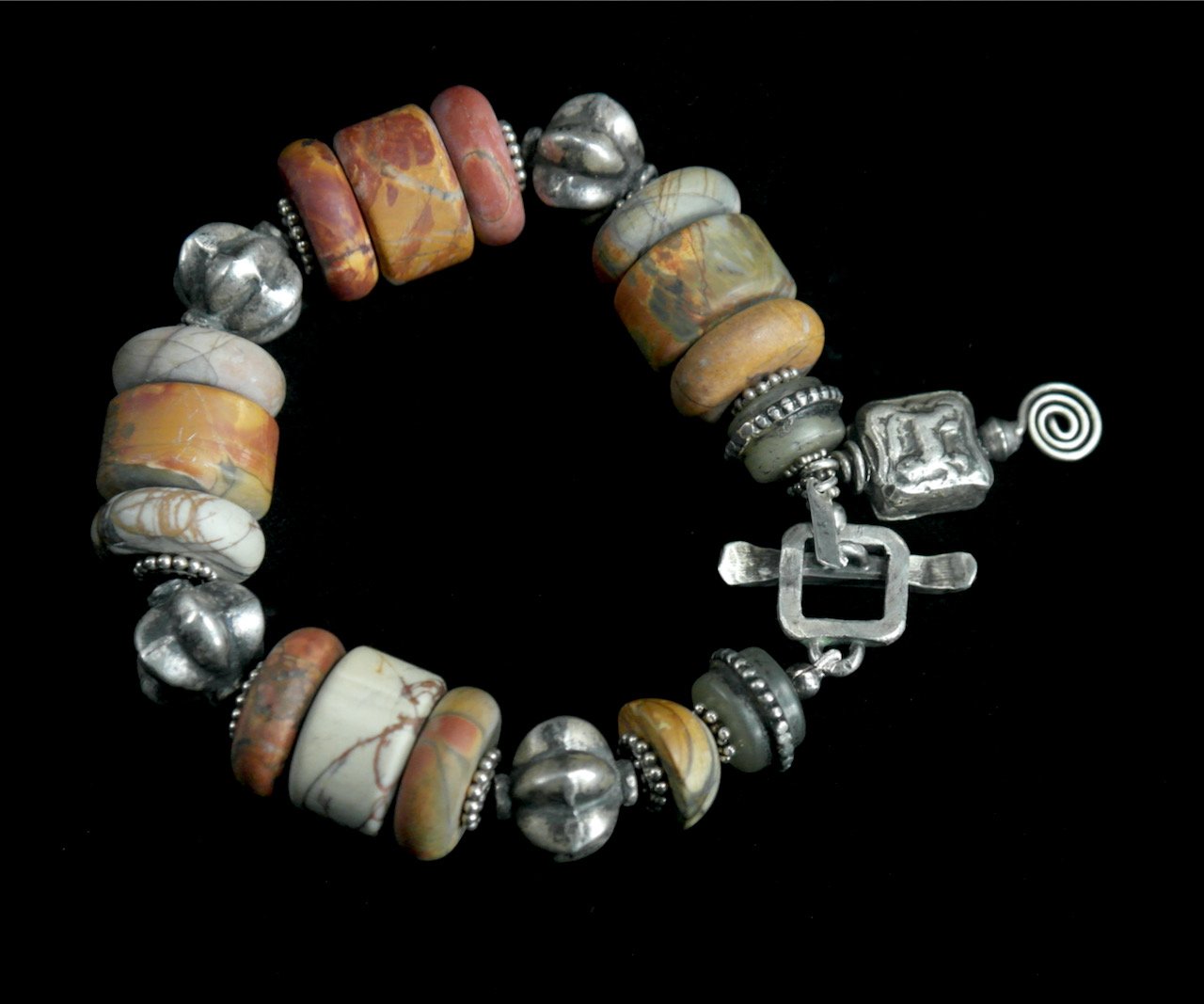 45-968 Fine Silver with Agate and Silver Beaded Bracelet $525.jpeg